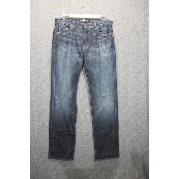 7 For All Mankind Standard Jeans Mens 33X34 Dark Blue Straight Leg Button Fly - Picture 1 of 6